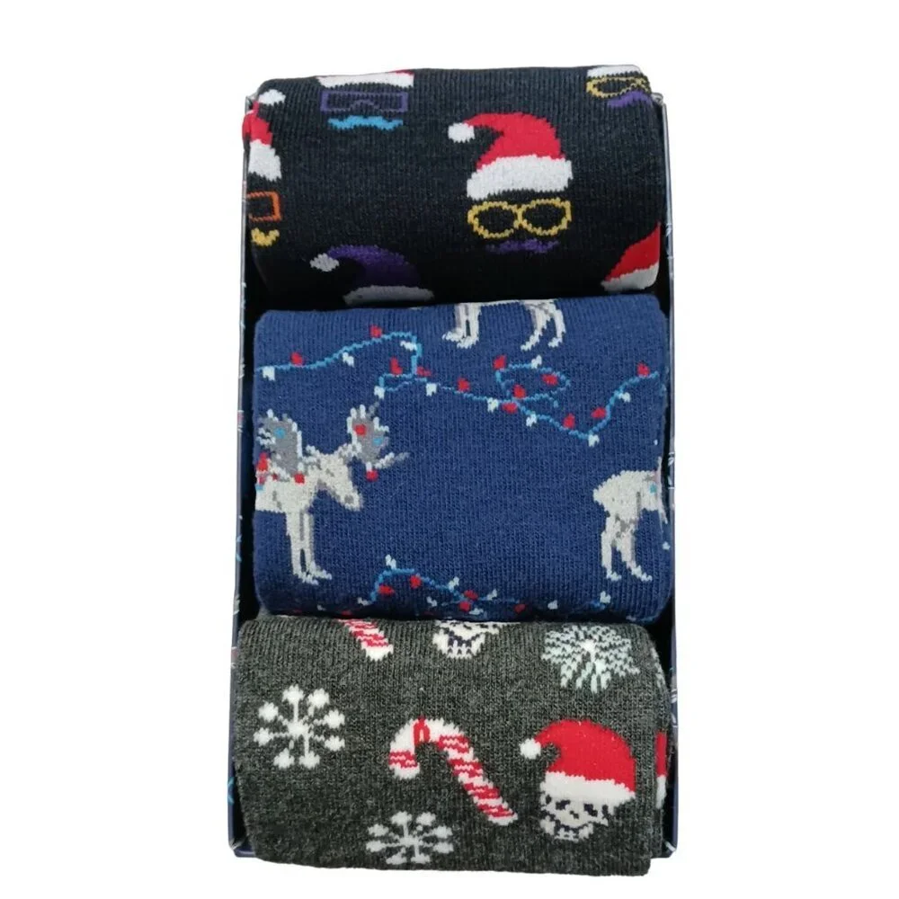 PX Holiday Socks Christmas 3 Pairs Shoe Size 7-12 Unisex Crew Novelty Gift Box